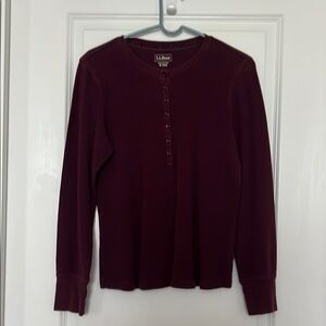 L.L. Bean Maroon Long Sleeve Thermal Button Down Henley Top.